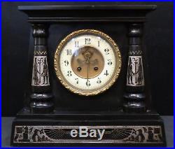 Vintage Art Deco Black Marble Egyptian Revival Mantel Clock