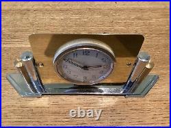 Vintage Art Deco Brass & Chrome Mantel / Shelf / Desk Clock Lovely Condition