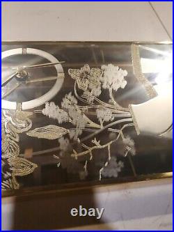 Vintage Art Deco Brass Floral Etched Mirrored Wall Clock 20 x 10 Works