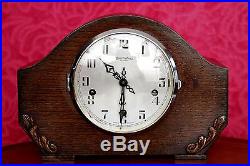 Vintage Art Deco'Bravingtons Renown' Oak Mantel Clock with Westminster Chimes