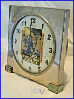 Vintage Art Deco Chrome 1933 CHICAGO WORLD'S FAIR SOUVENIR Alarm Clock Indian