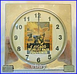 Vintage Art Deco Chrome 1933 CHICAGO WORLD'S FAIR SOUVENIR Alarm Clock Indian
