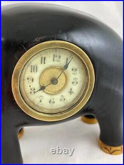 Vintage Art Deco Ebony Wood Elephant Clock (Clock not working)