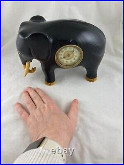 Vintage Art Deco Ebony Wood Elephant Clock (Clock not working)