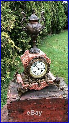 Vintage Art Deco French Philippe Mantle Clock With Spelter Bronze Decoration