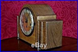 Vintage Art Deco German 8-Day Oak Mantel Clock'Foreign' with Wesminster Chimes