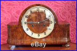 Vintage Art Deco German'HAC' 8-Day Walnut Case Striking Mantel Clock
