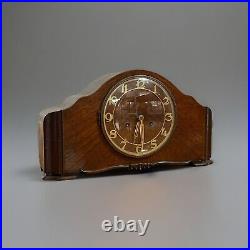 Vintage Art Deco German Heco Wooden Mantel Clock withPendulum and Key