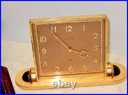 Vintage Art Deco Gilt Brass Benrus 8 Day Desk Clock With Box And Papers Runs