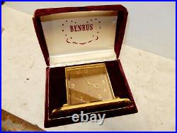 Vintage Art Deco Gilt Brass Benrus 8 Day Desk Clock With Box And Papers Runs
