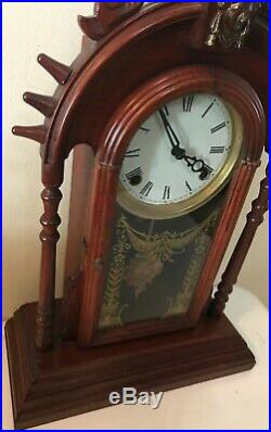Vintage Art Deco Gong Chime Asian Eight Day Shelf Mantle Clock Works Great
