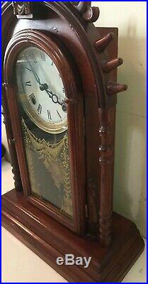 Vintage Art Deco Gong Chime Asian Eight Day Shelf Mantle Clock Works Great