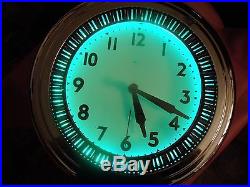 Vintage Art Deco Green Neon Spinner Clock Works Good