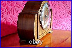 Vintage Art Deco Haller 8-Day Walnut Case Striking Mantel Clock