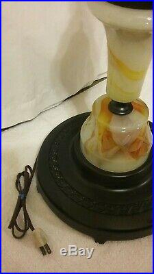 Vintage Art Deco Lighted Slag Glass Smoking Stand With Clock