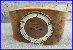 Vintage Art Deco MCM German Heco Wooden Mantel Clock Table Clock Used No Key