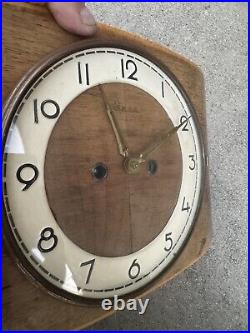 Vintage Art Deco MCM German Heco Wooden Mantel Clock Table Clock Used No Key