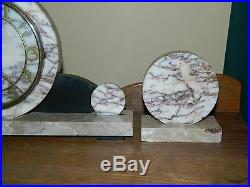 Vintage Art Deco Marble Mantel Clock With Matching Bookends Working