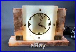 Vintage Art Deco Marble & Onyx Mantle Clock by Davall (British, retro, 8 day)