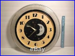 Vintage Art Deco Moon And Stars Plastic Wall Clock 16.75 x 16.75
