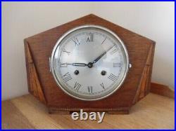 Vintage Art Deco Oak Cased Mantel Clock by Haller 8 Day chimes hour & half hour