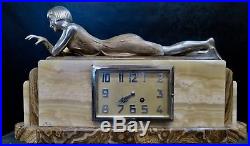 Vintage Art Deco Period Bronze & Marble Mantel Clock