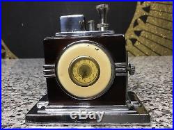 Vintage Art Deco RONSON Touch Tip Clock Table Lighter 1930s Chrome & Enamel