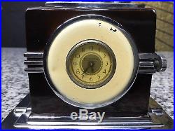 Vintage Art Deco RONSON Touch Tip Clock Table Lighter 1930s Chrome & Enamel