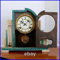 Vintage Art Deco Skyscraper Design Mantle Clock with Thermometer 8-Day withChime