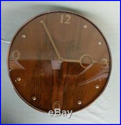 Vintage Art Deco Smiths Sectric 12 Wood & Copper Electric 240V Wall Clock