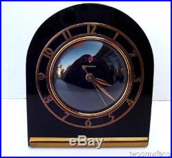 Vintage Art Deco Telechron Black Carrara Glass Clock