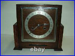 Vintage Art deco style wood KEY WIND mantel/shelf clock Made in England STUNNING