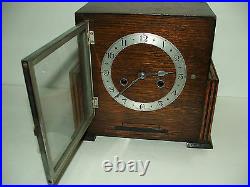 Vintage Art deco style wood KEY WIND mantel/shelf clock Made in England STUNNING