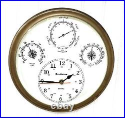 Vintage Brookstone Traditional Brass Weather Station Wall Mount Clock