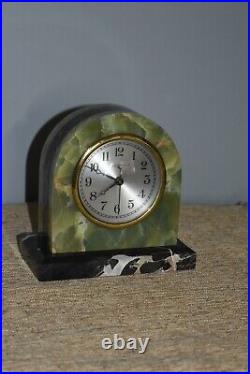 Vintage Caldwell Inlaid Marble & Onyx Art Deco Clock
