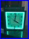 Vintage Carson Turquoise Neon Wall Clock Sign Art Deco Chicago Eames Era WORKS
