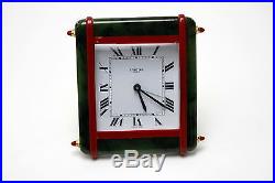 Vintage Cartier Alarm Clock jade green and red enamel Art Deco Quartz Strut
