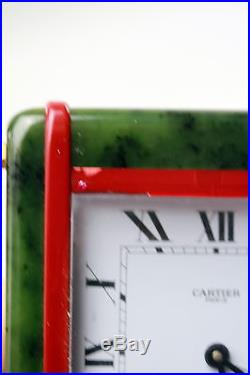 Vintage Cartier Alarm Clock jade green and red enamel Art Deco Quartz Strut