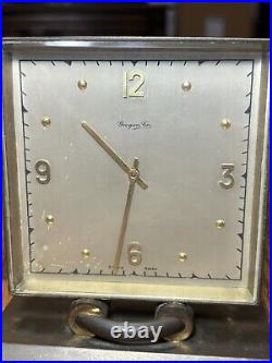 Vintage Chelsea Swiss Boston Square Brass Heavy Art Deco Desk Clock Grogan Co
