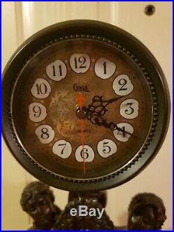 Vintage Crosa Art Deco Bronze/black Nude Women With Pendulum Clock Mint