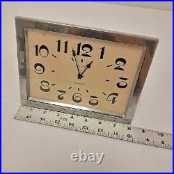 Vintage Elgin 8 Days Silver Tone Art Deco Unique Rare Clock Mechanical Wind