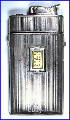 Vintage Evans Art Deco Spitfire Lighter & Case Combination With Clock. 1950 RARE