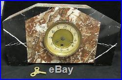 Vintage FRENCH ART DECO MARBLE MANTLE CLOCK Works great