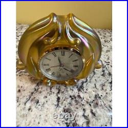 Vintage Fenton Iradescent Gold Art Glass Deco Desk Clock