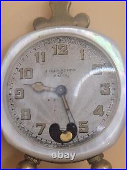 Vintage Fleur De Lys Paris Brevet Clock Lenox W. Co Mother Of Pearl Miniature