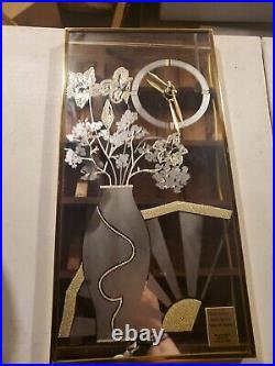 Vintage Floral Etched Mirrored Wall Clock 20 x 10 Works Art Deco Vintage
