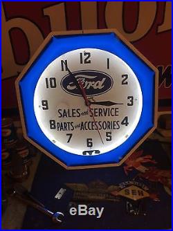 Vintage Ford Sales & Service Neon Clock Wayne Curtis Art Deco Dealership Fomoco
