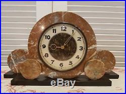 Vintage French Art Deco Marble Clock With Garnitures