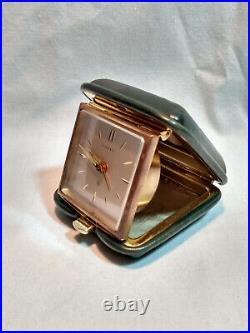 Vintage Green Leather Tiffany & Co 8 Day Wind-up Travel Alarm Clock By Angelus