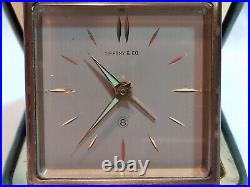 Vintage Green Leather Tiffany & Co 8 Day Wind-up Travel Alarm Clock By Angelus